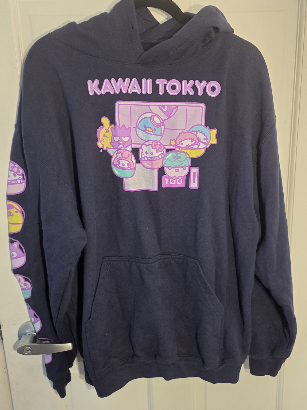 Hello Kitty Kawaii Tokyo Navy Hoodie with Pink and Teal Graphics